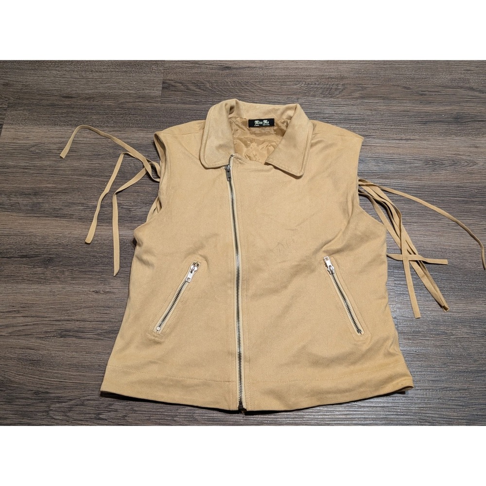 Miss Me Womens Tan Faux Suede Fringe Back Moto Vest XS MJ0180T Camel Cowgirl